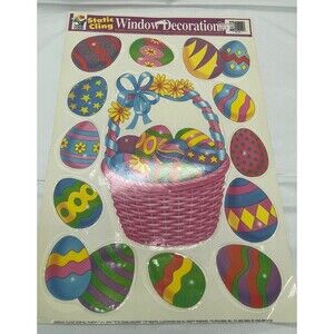 Vtg 90s Whimsical Easter Eggs Basket Daisies 13 Static Color Clings ~ USA